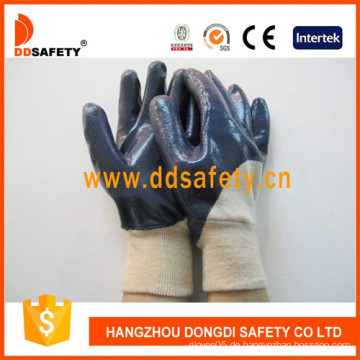 Cotton Blue Nitrile Handschuh Gestrickte Handgelenksicherheit Handschuhe (DCN306)